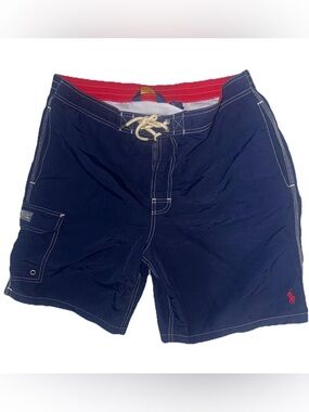Polo Ralph Lauren Navy Swim Board Shorts with Red Waistband